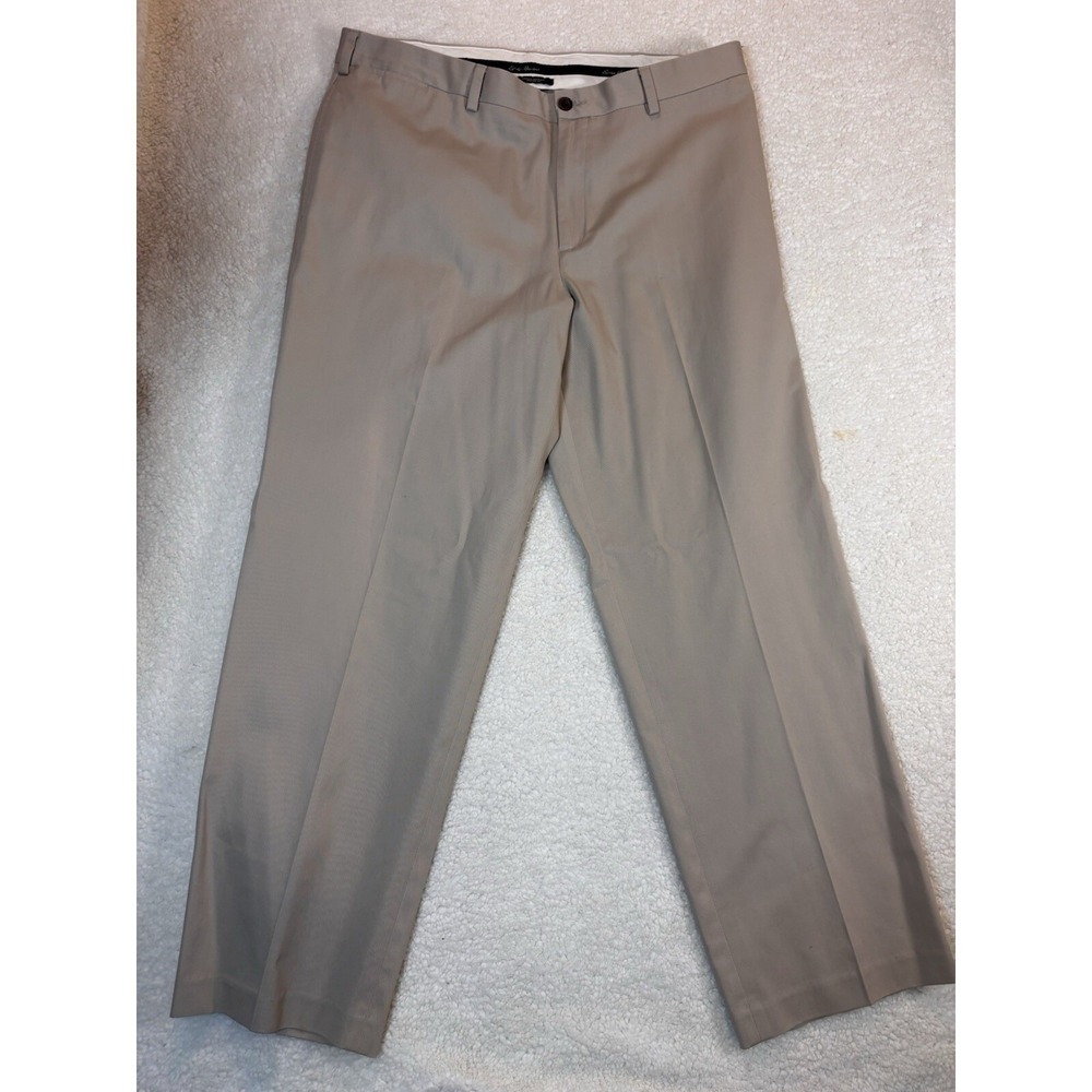 Eddie Bauer Dress Pants Mens 38x32 Khaki Tan Flat Front Straight Leg